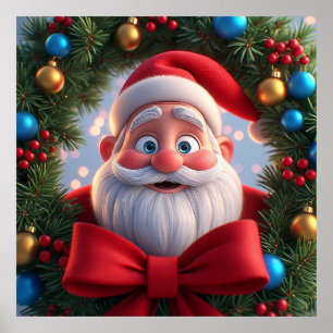 Poster Père Noël de dessin animé festif de Noël