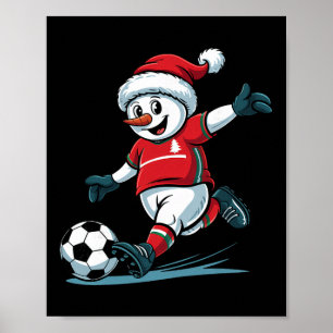 Poster Père Noël de Noël Bonhomme de neige Jouant au foot