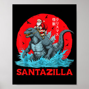 Poster Père Noël de Noël montant le monstre japonais Kaij