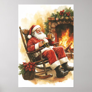 Poster Père Noël de Noël vintage nostalgique