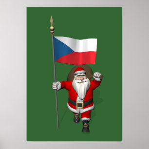 Poster Père Noël Doux Avec Drapeau De République Tchèque