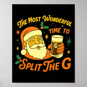 Poster Père Noël drôle Bière Noël Split The G, Hilarant