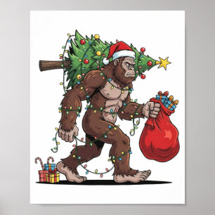Poster Père Noël drôle Bigfoot Lumières de sapin de Noël