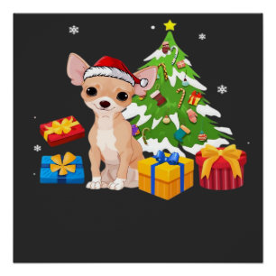 Poster Père Noël drôle Chihuahua Chien Sapin de Noël Cade