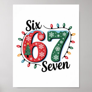 Poster Père Noël drôle dit six sept Noël 67 Meme Xmas