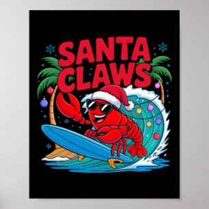 Poster Père Noël drôle homard de Noël avec palmier