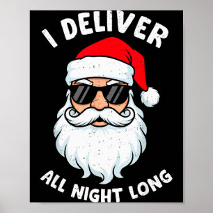 Poster Père Noël drôle Je livre toute la nuit Noël