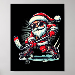 Poster Père Noël drôle jouant aux amateurs de hockey sur