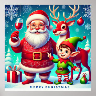 Poster Père Noël, Elfe et Reindeer dans un Noël festif