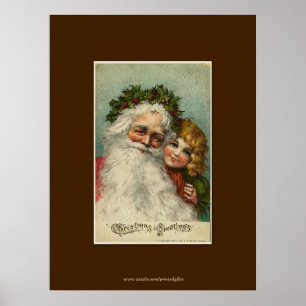Poster Père Noël & Enfant Art Vintage