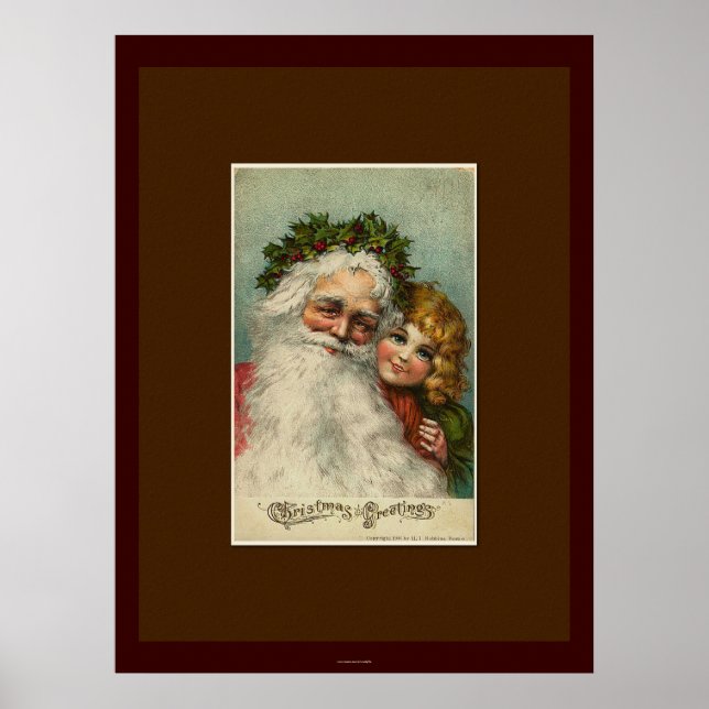 Poster Père Noël & Enfant Art Vintage (Devant)