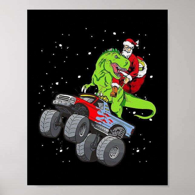 Poster Père Noël équitation T Rex Dinosaur Monster Camion (Devant)