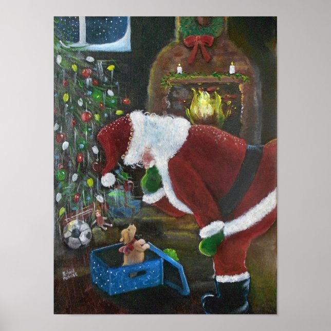 Poster Père Noël et chiot, réveillon de Noël (Devant)