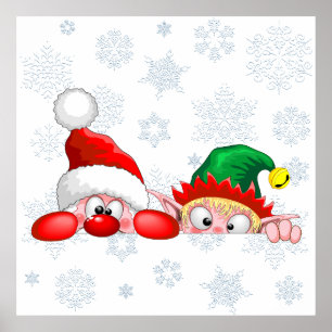 Poster Père Noël et Elf Cute et drôle Caractères Pékin