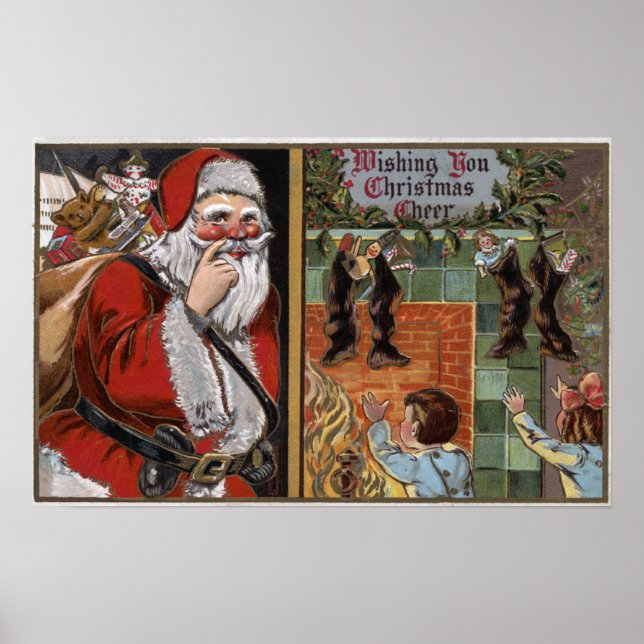 Poster Père Noël et enfants à la recherche de Chimney (Devant)