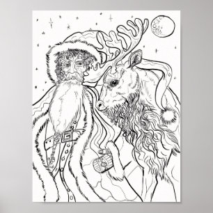 Poster Père Noël et Reindeer couleur Votre propre Noël