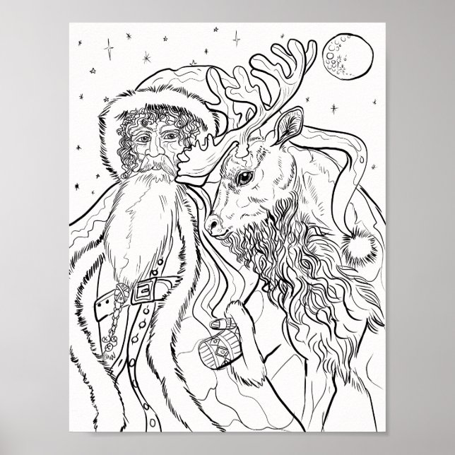 Poster Père Noël et Reindeer couleur Votre propre Noël (Devant)