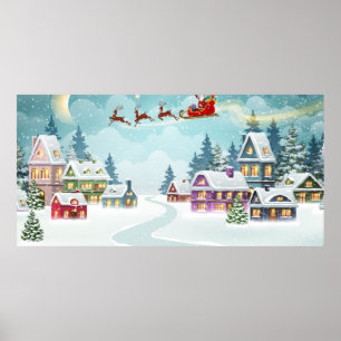 Poster Père Noël et Reindeer sur l'Arrière - plan de Noël