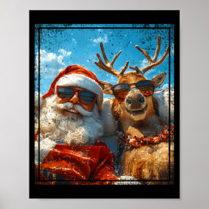 Poster Père Noël et selfie de renne Vacances de Noël drôl