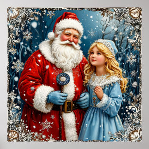 Poster Père Noël et Snow Mainen dans un pays des merveill