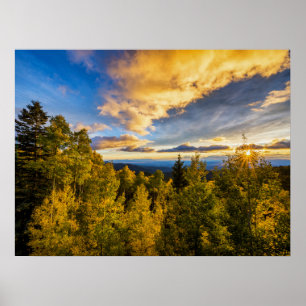Poster Père Noël Fe Forêt nationale au coucher du soleil 