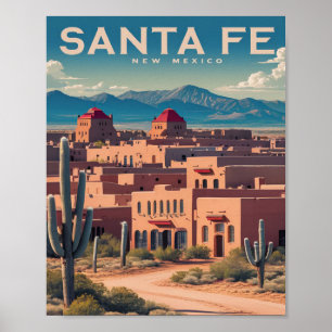 Poster Père Noël Fe New Mexico Retro Travel