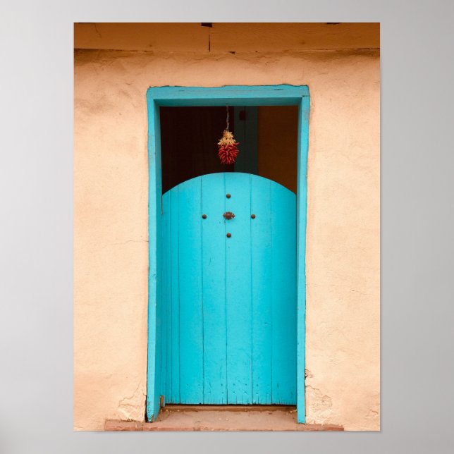 Poster Père Noël Fe Red Chili Ristras Turquoise Door NM (Devant)