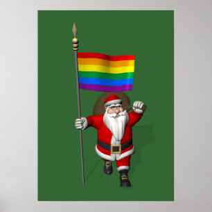 Poster Père Noël fier avec drapeau arc-en-ciel