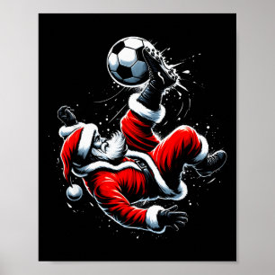 Poster Père Noël footballeur coup de pied de bicyclette N