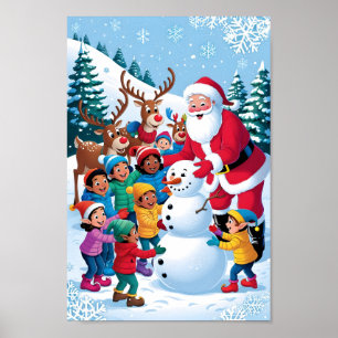 Poster Père Noël & Frosty Friends Whimsical Art