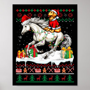 Poster Père Noël Golden Retriever équitation Cheval Noël 