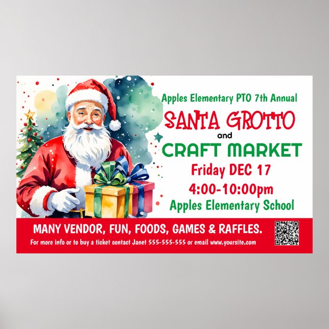 Poster Père Noël Grotto & Craft Market PTO PTA Bannière d (Devant)