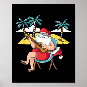 Poster Père Noël hawaïen Guitare hawaïenne Noël en J