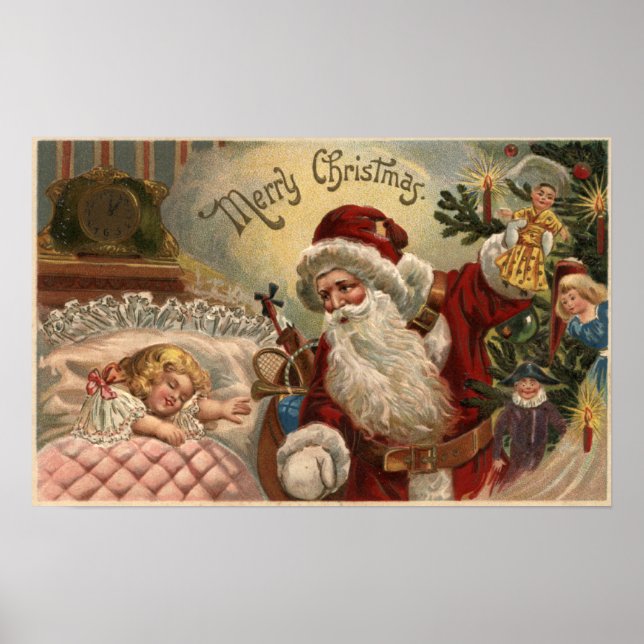 Poster Père Noël Holding Doll, Dormir Girl (Devant)
