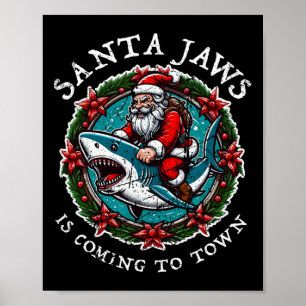 Poster Père Noël Jaws Vient À Noël À La Ville Père Noël J
