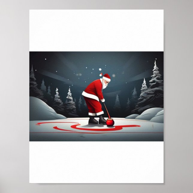 Poster Père Noël jouant au Curling Rock (Devant)