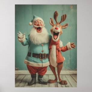 Poster Père Noël joyeux et Rudolph allègre