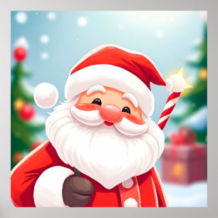 Poster Père Noël joyeux tenant une canne à sucre