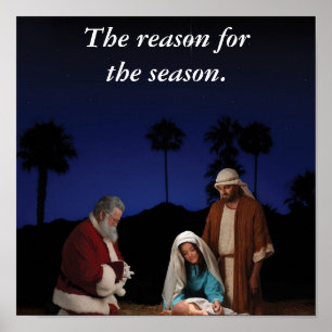 Poster Père Noël Kneeling à la crèche