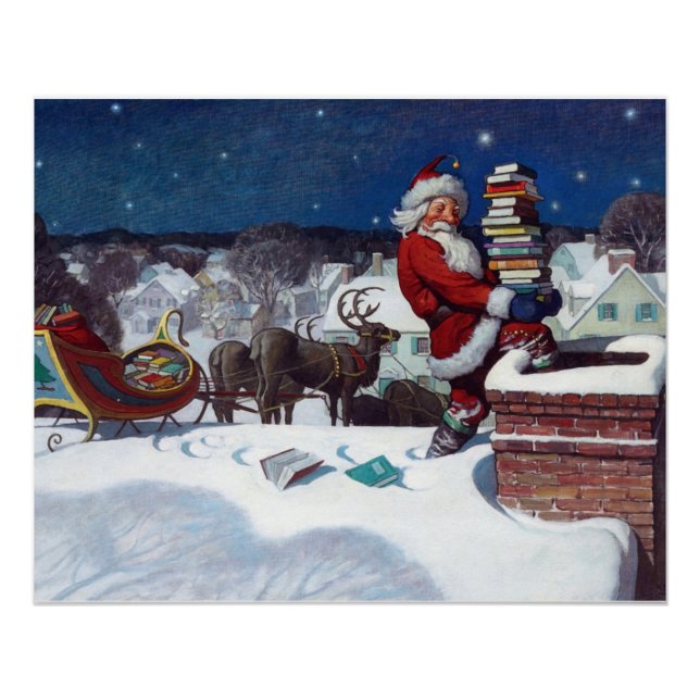 Poster Père Noël livre une cargaison de livres par Wyeth (Devant)