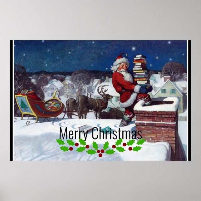 Poster Père Noël livre une cargaison de livres par Wyeth (Devant)