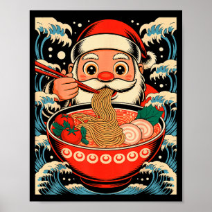 Poster Père Noël mangeant des nouilles Ramen Noël japonai