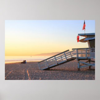 Poster père Noël Monica Beach Lifeguard Tower Suns