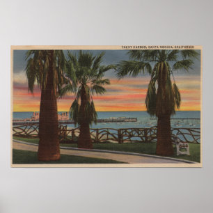 Poster Père Noël Monica, CA - Yacht Harbour et Sunset Vie