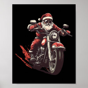 Poster Père Noël Monter Un Moto Motorcycle Motorcycle Lov