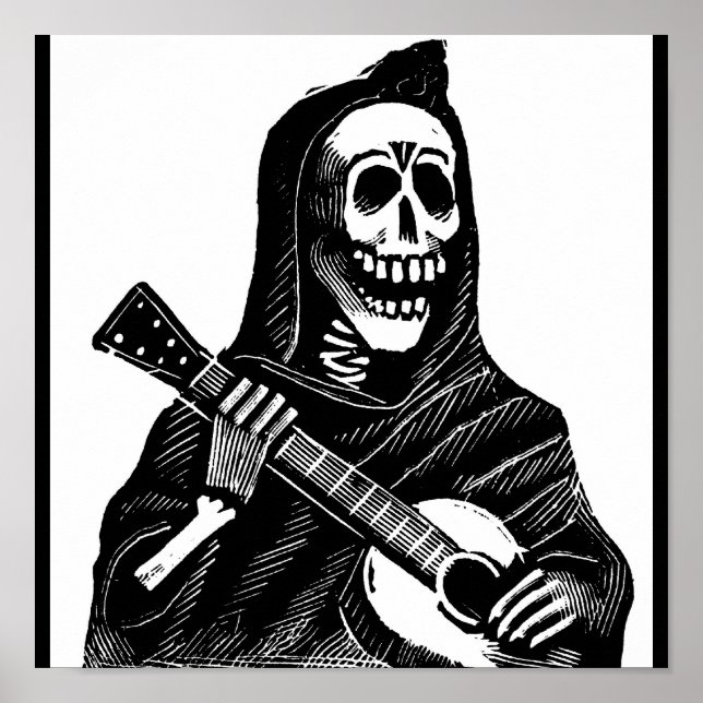 Poster Père Noël Muerte avec guitare vers le début des an (Devant)