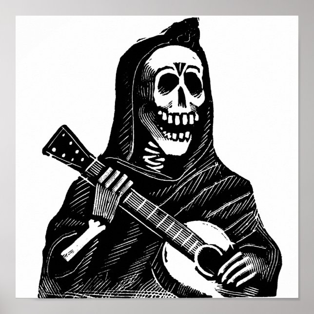 Poster Père Noël Muerte (Faucheuse Mexicaine) Jouant de l (Devant)