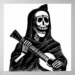 Poster Père Noël Muerte (faucheuse mexicaine) jouant la