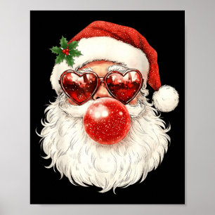 Poster Père Noël Noël Soufflant Bubble Gum Et Lunettes De