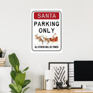 Poster Père Noël Parking uniquement Drôle Noël